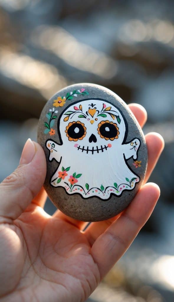 Cute Ghost Rocker Sign 56 Cute Ghost Painted Rock Ideas for Easy Halloween Fun