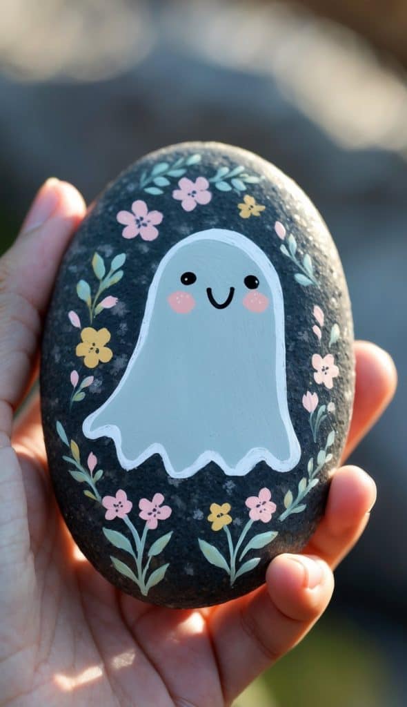 Cute Ghost Rocker Sign 56 Cute Ghost Painted Rock Ideas for Easy Halloween Fun