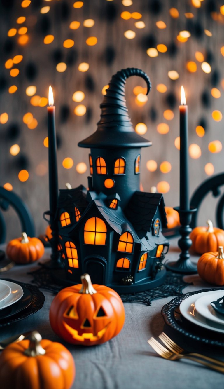 An eerie Halloween tablescape with spooky sound effects and whimsical decorations