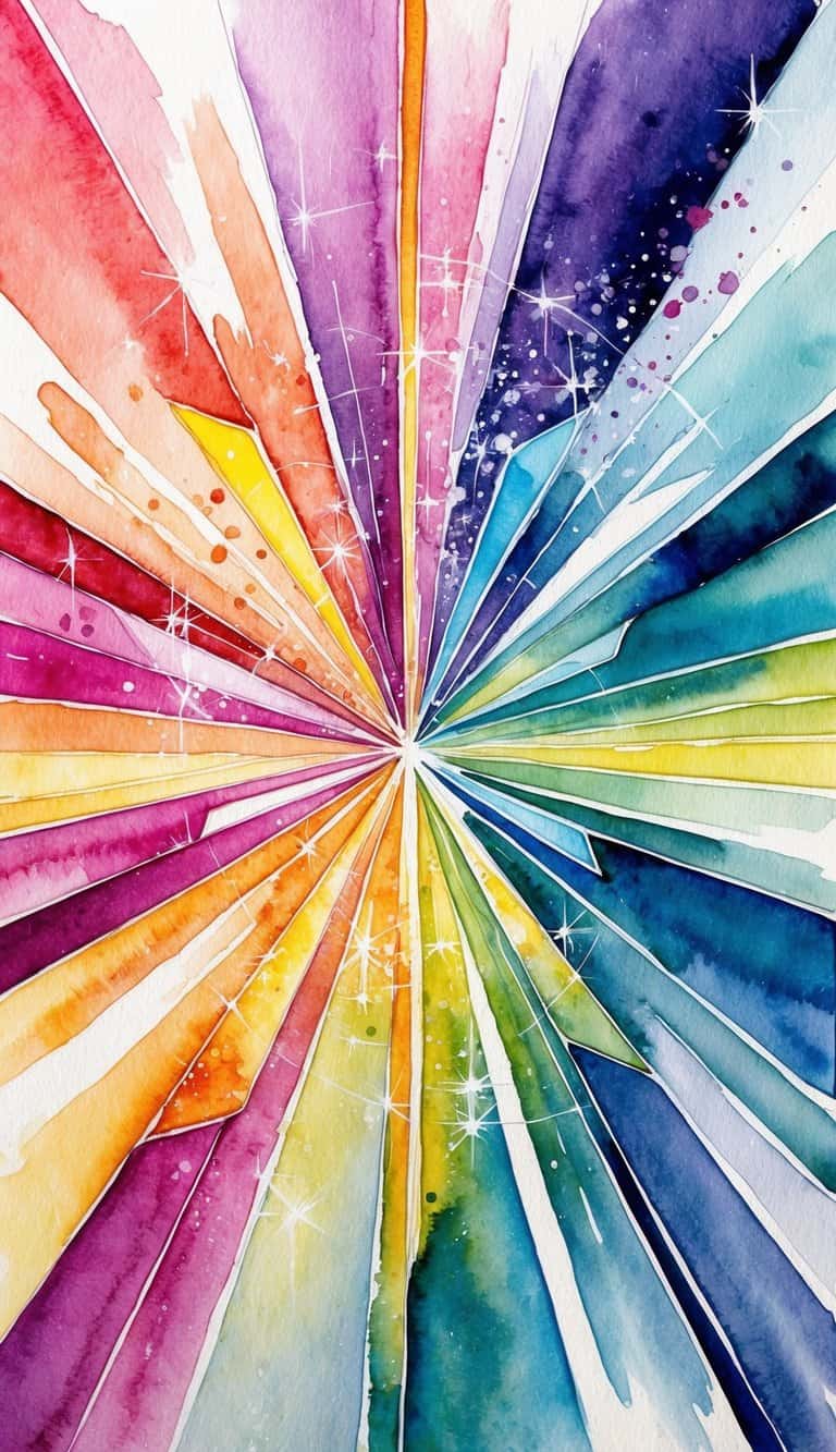 A sparkling whirl of geometric shapes and vibrant colors, radiating energy and elegance