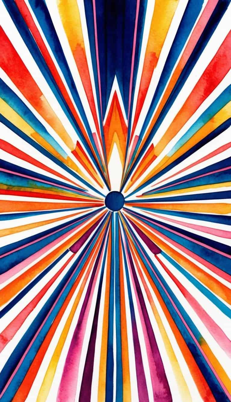 A vibrant, geometric pattern of sunbursts in bold, art deco colors radiating across the iPhone screen