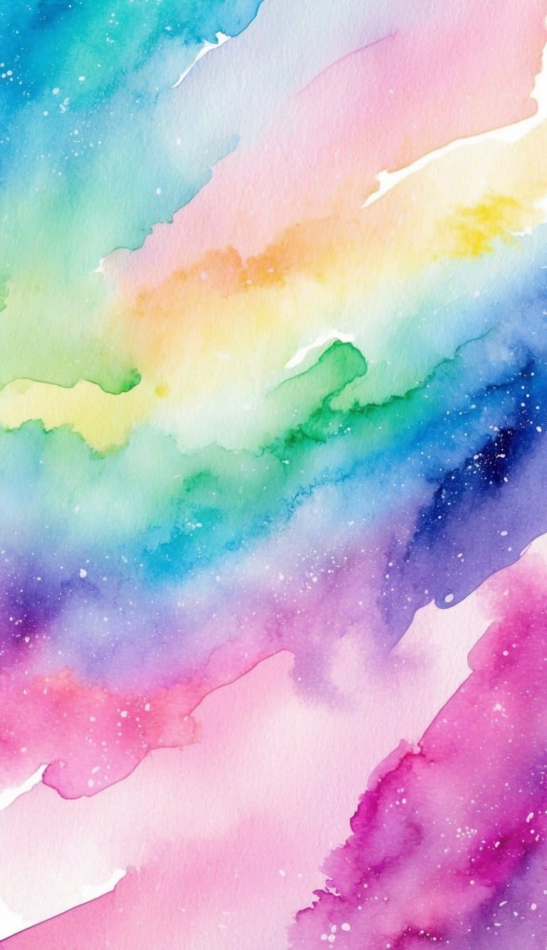 A vibrant pastel galaxy gradient with 50 rainbow iPhone wallpapers