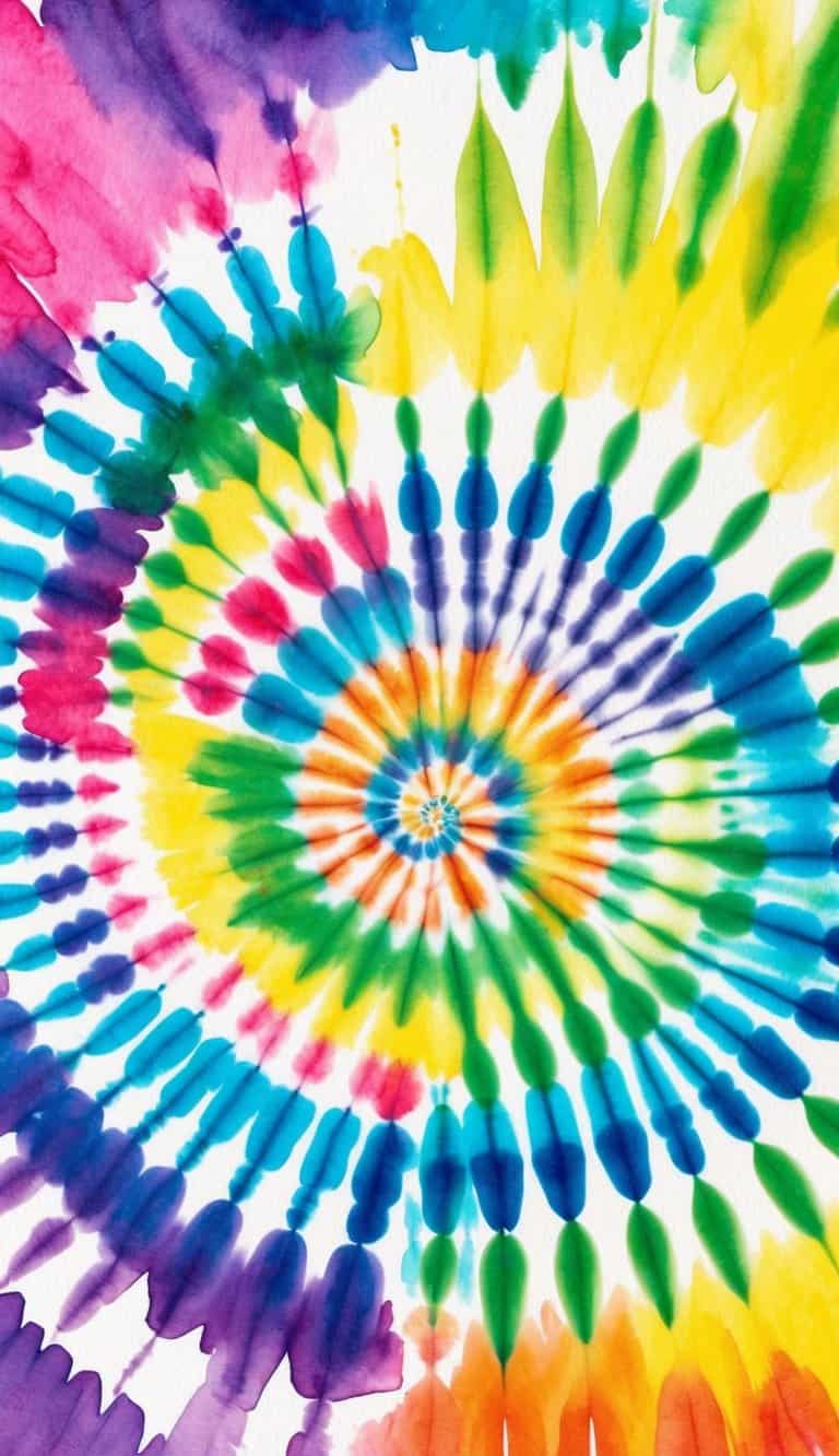 A colorful spiral of tie-dye patterns radiating out from the center, blending hues of the rainbow, creating a vibrant and dynamic iPhone wallpaper