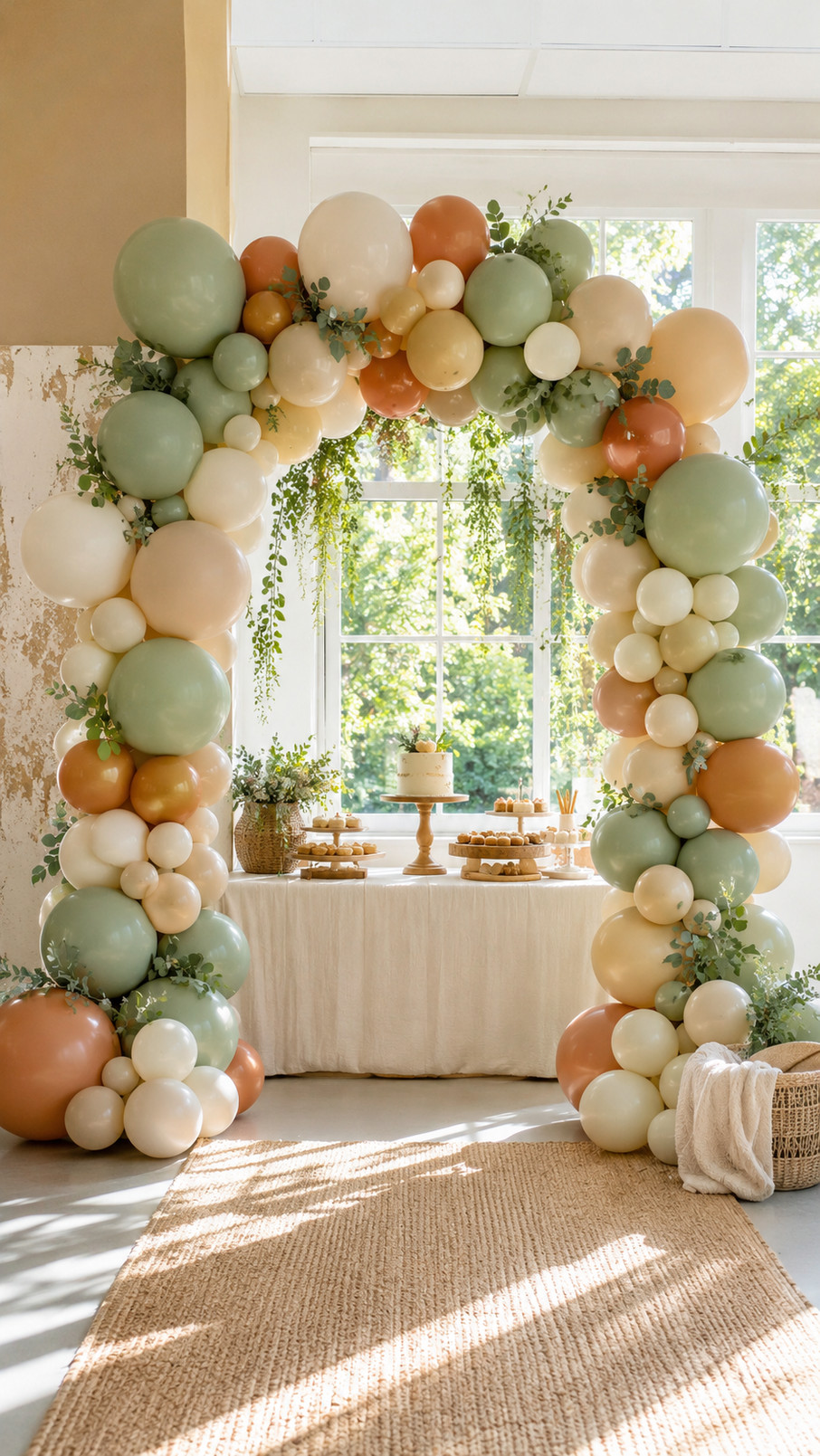 Lavender, pale lemon, ivory, and butter-yellow balloons arranged in a gender-neutral baby shower arch.