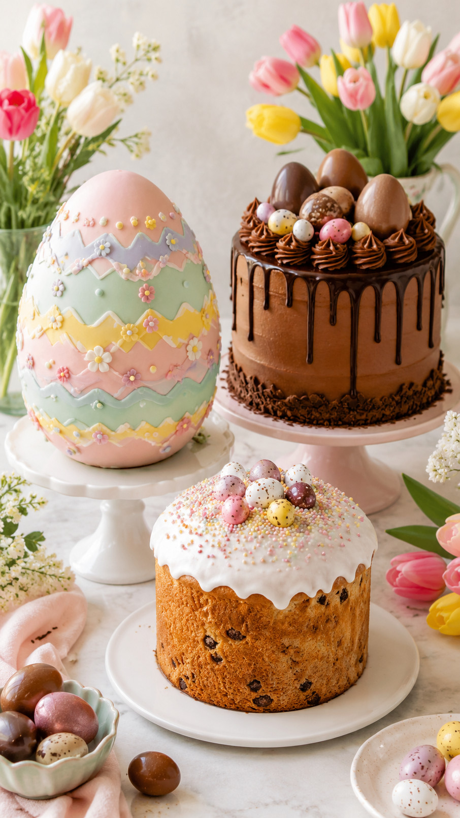 Lemon meringue egg cake with a golden shell, fluffy white topping, and lemon curls displayed as a festive Easter dessert.