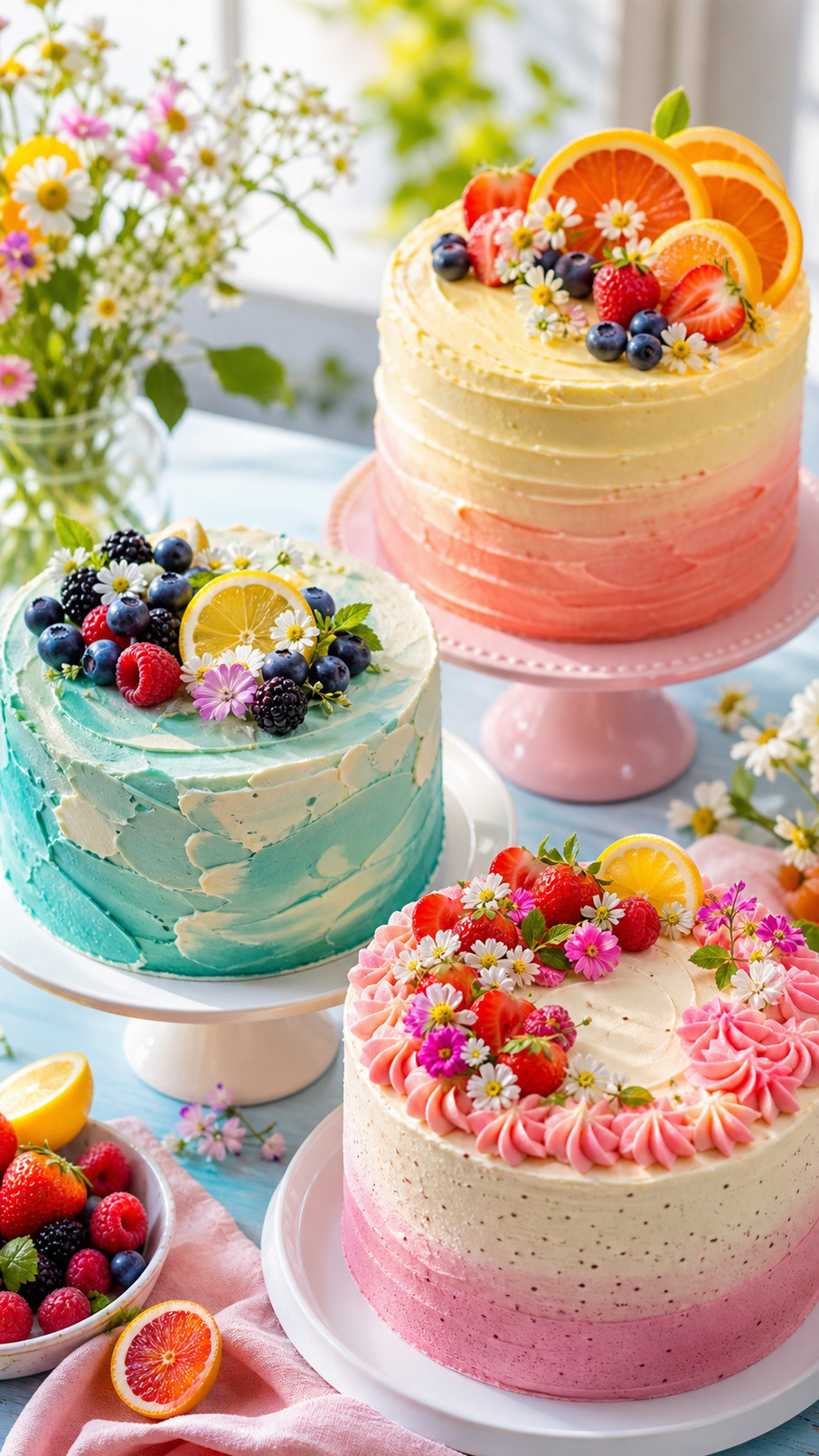 A tropical pineapple cake decorated with golden pineapple slices, coconut flakes, and bright yellow frosting.