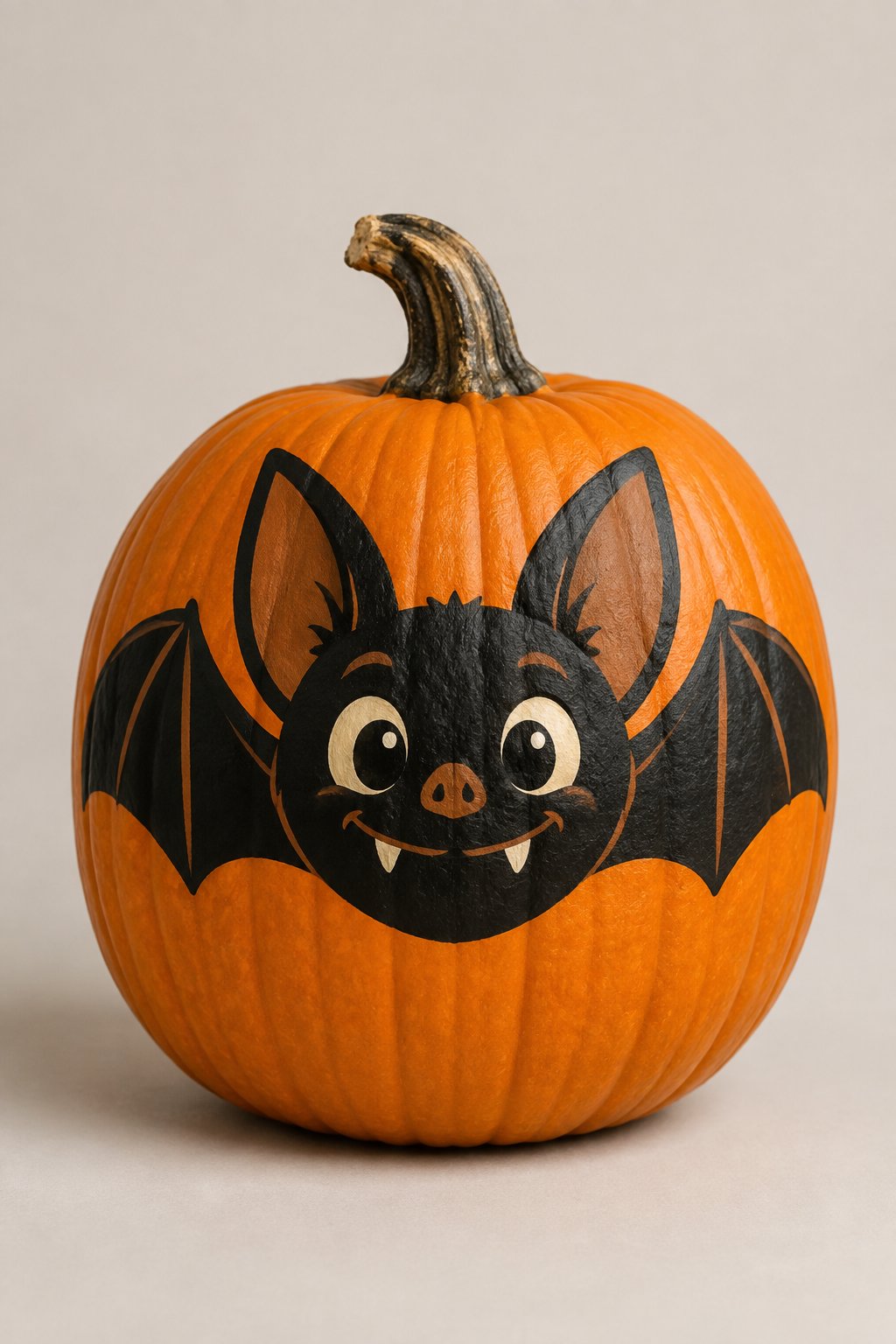 Smiling Bat Face - bat painted pumpkin