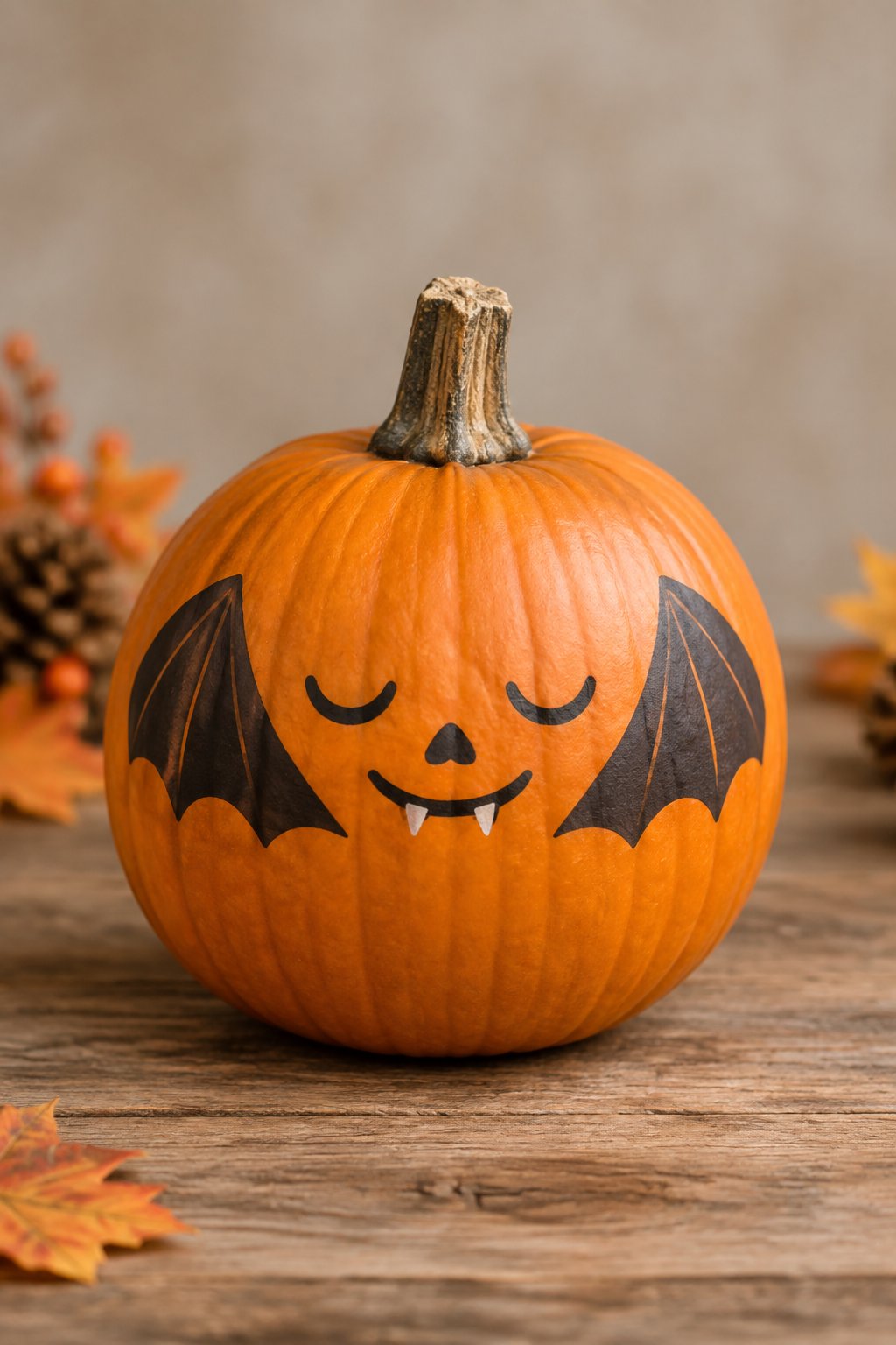 Sleepy Bat Face - bat painted pumpkin