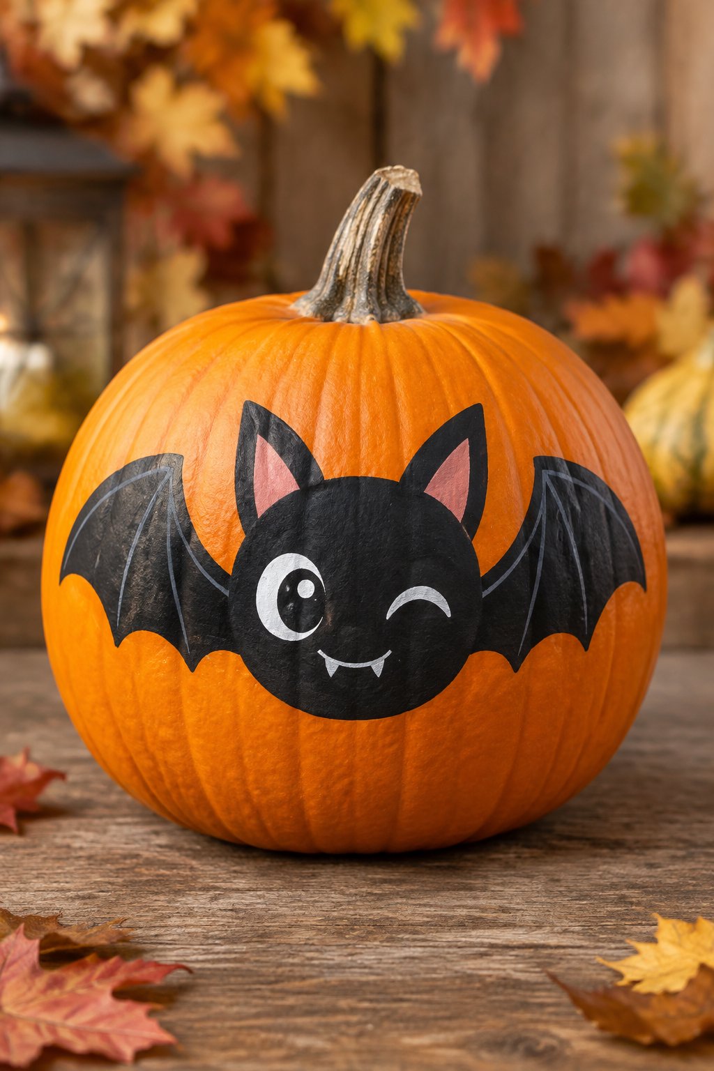 Winking Bat Face - bat painted pumpkin