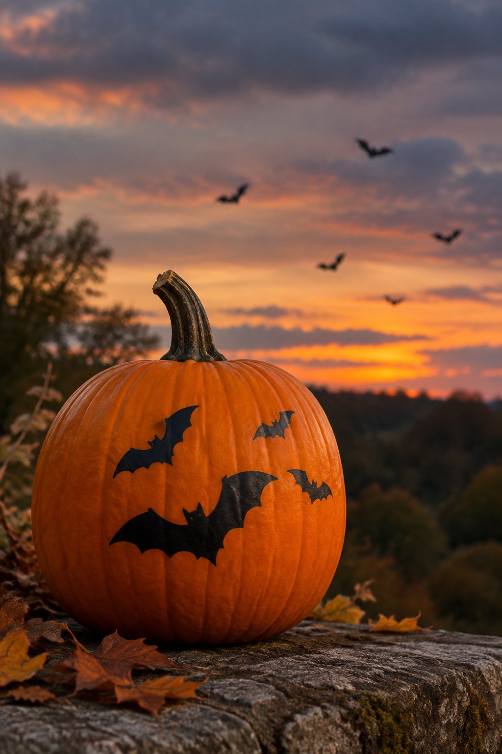 Bats Across the Sky - bat painted pumpkin