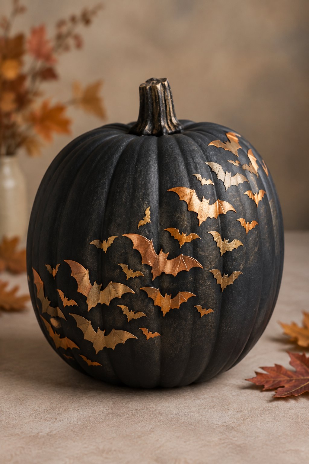 Metallic Bat Swarm - bat painted pumpkin