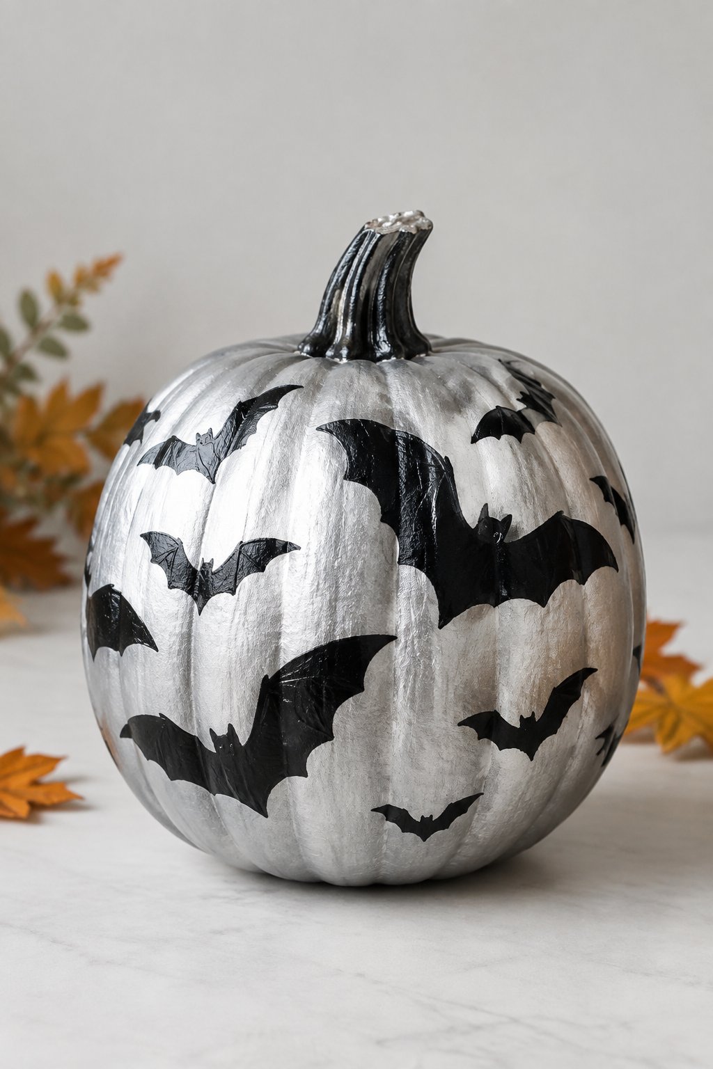 Black and Silver Bats - bat painted pumpkin