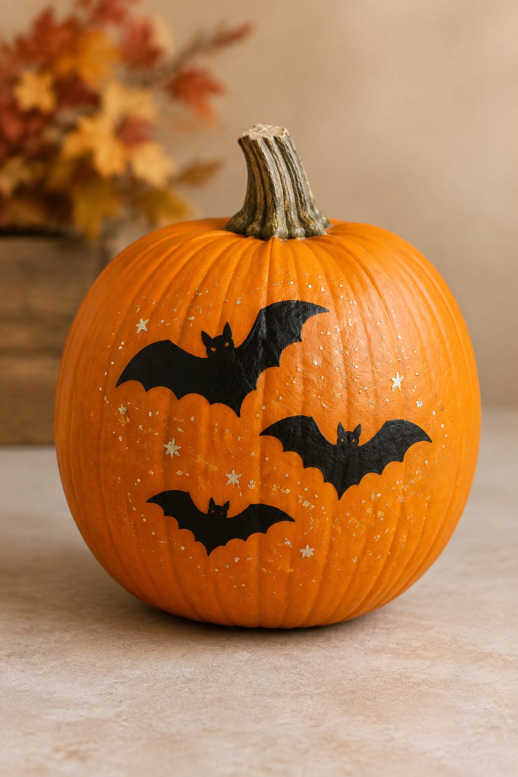 Sparkling Bat Trio - bat painted pumpkin