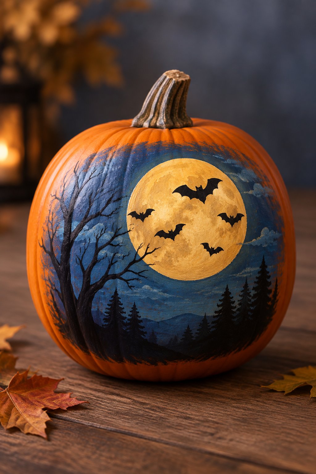 Bats Crossing the Moon - bat painted pumpkin