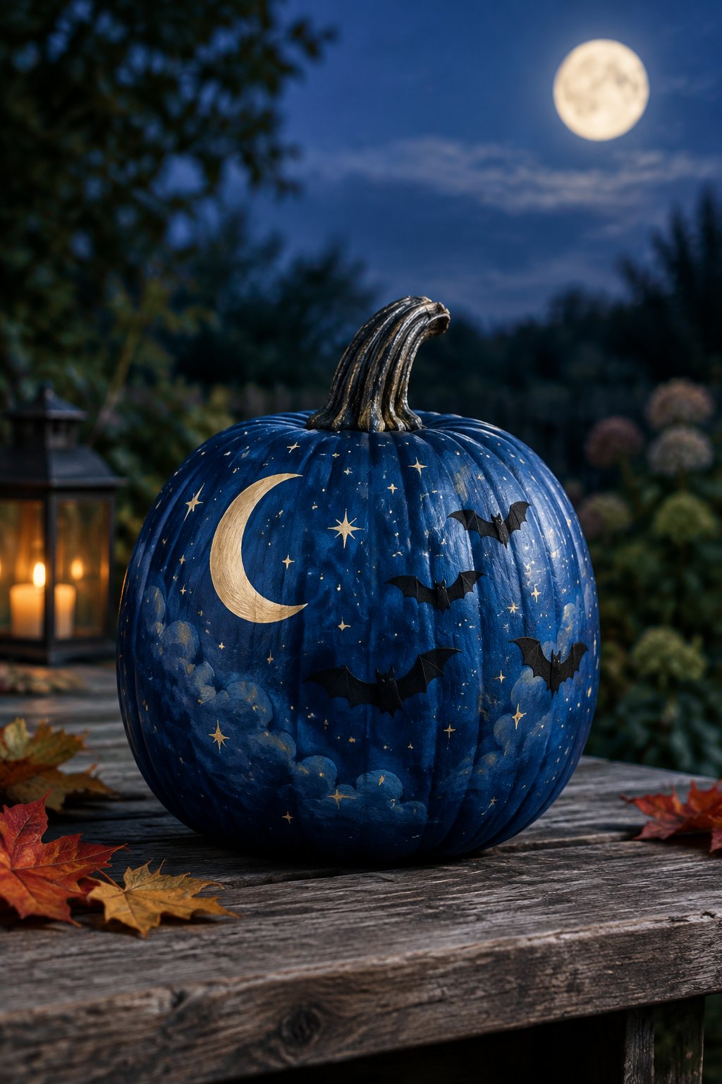 Moonlit Bat Sky - bat painted pumpkin
