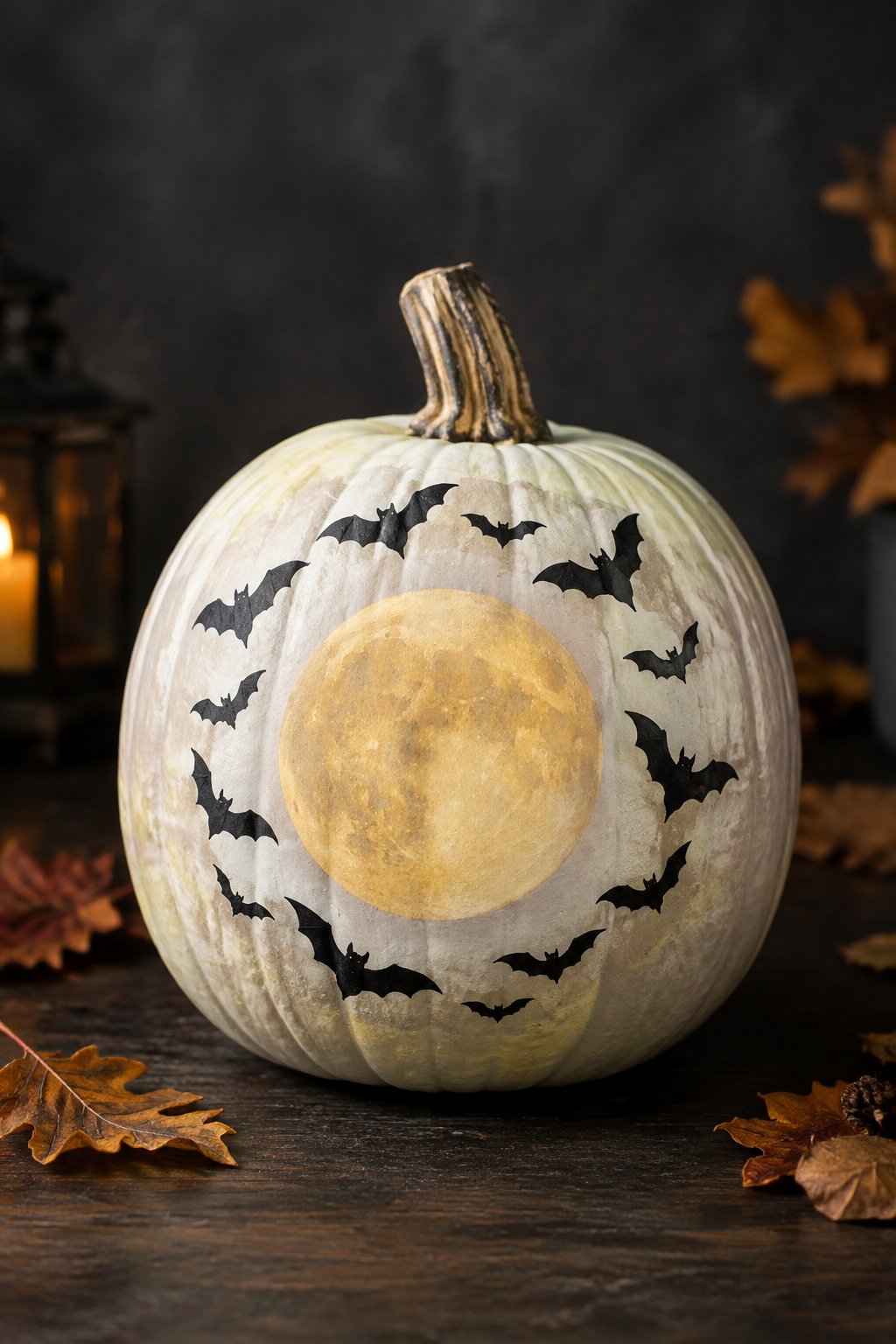 Full Moon Bat Circle - bat painted pumpkin