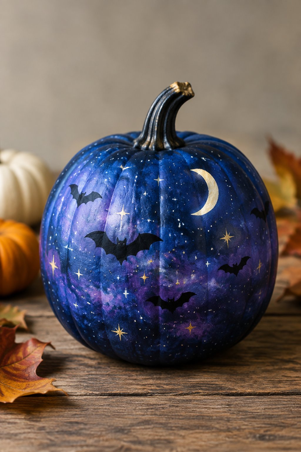 Starry Night Bat Scene - bat painted pumpkin
