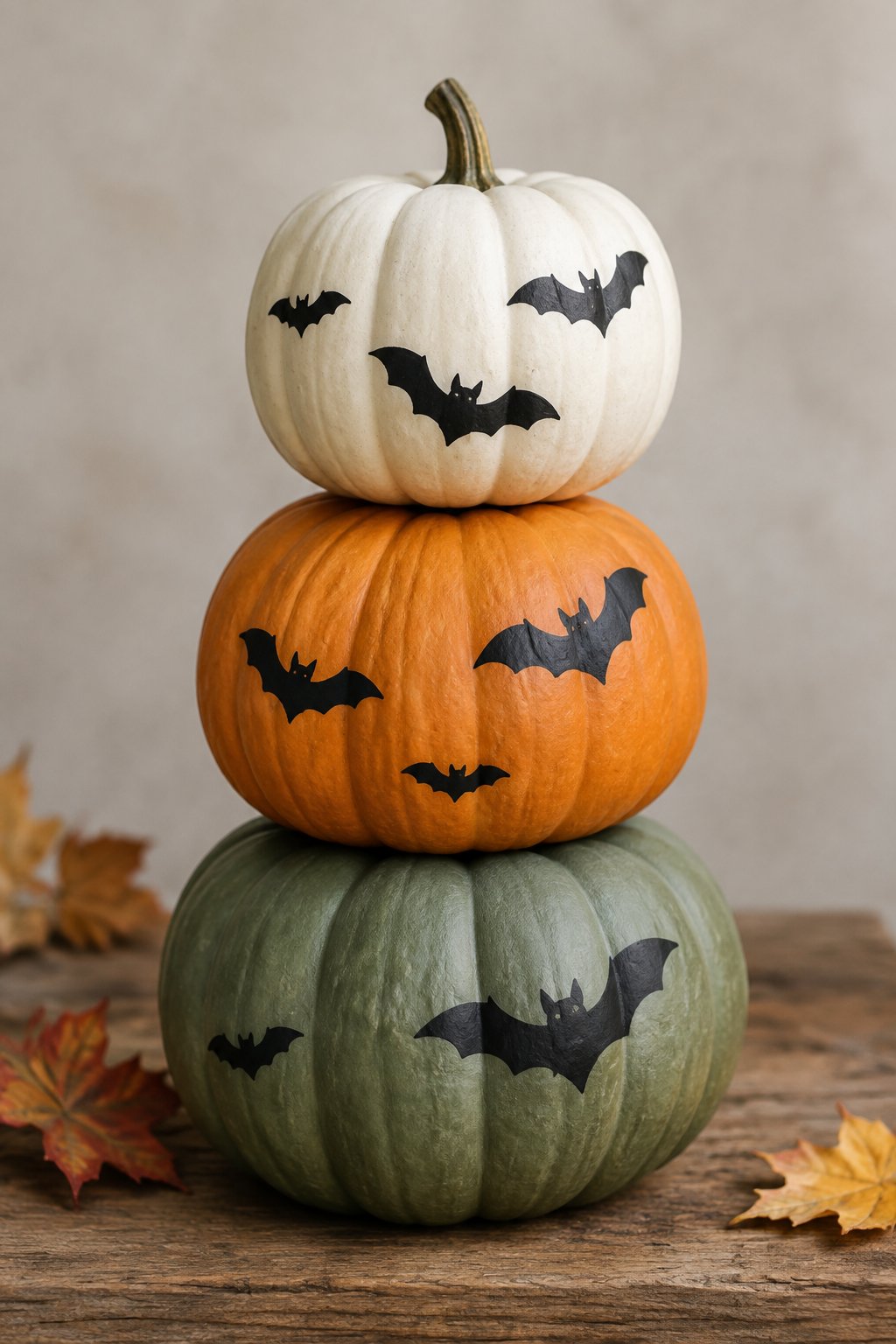 Stacked Bat Pumpkins - bat painted pumpkin
