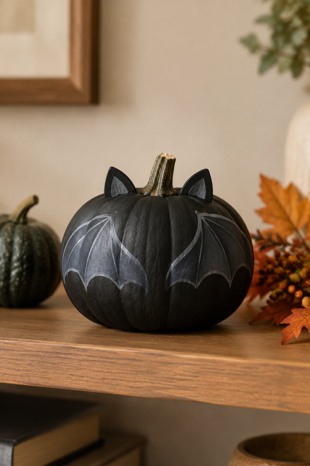 Shelf Bat Collection - bat painted pumpkin