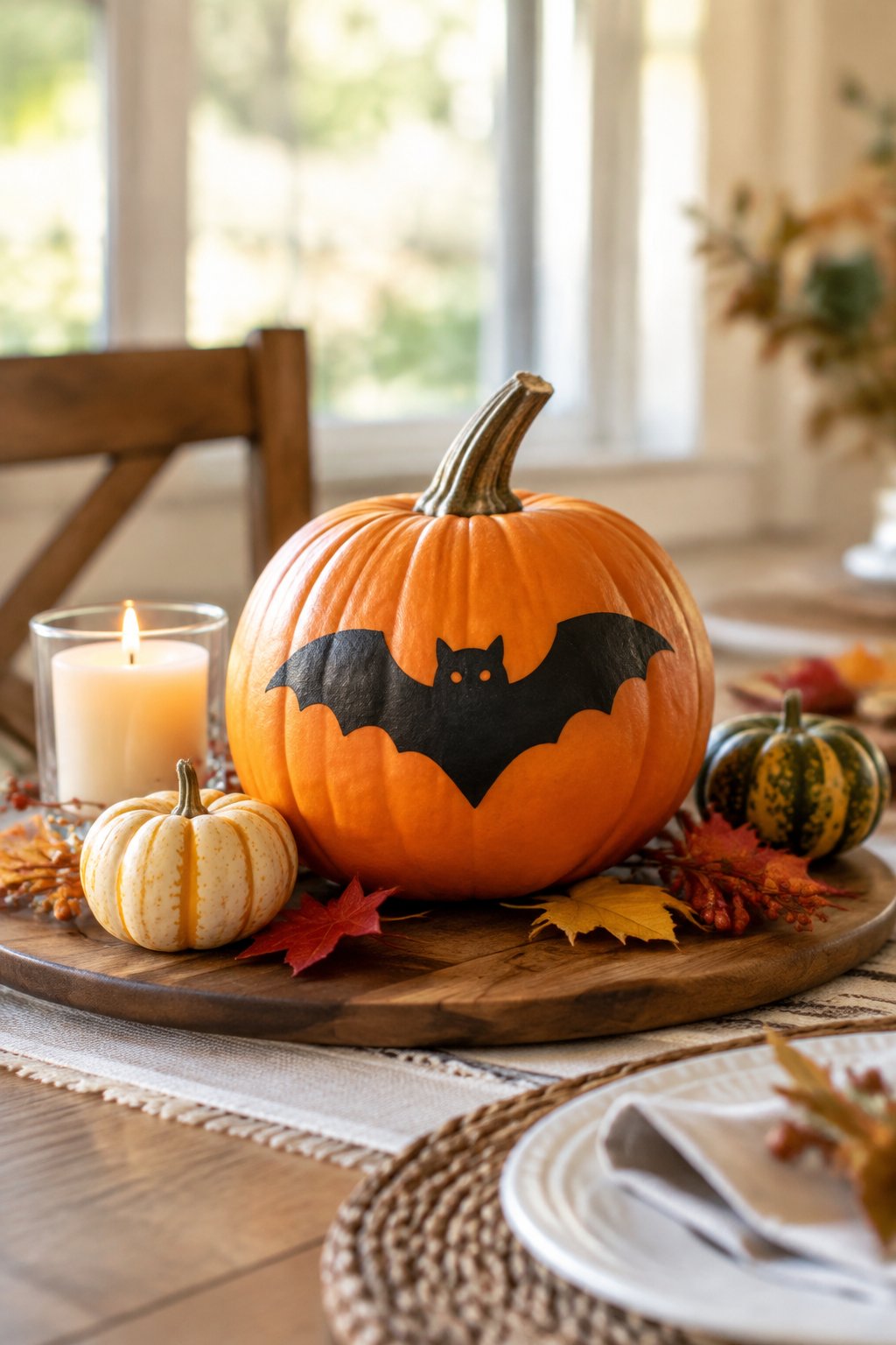 Table Bat Centerpiece - bat painted pumpkin