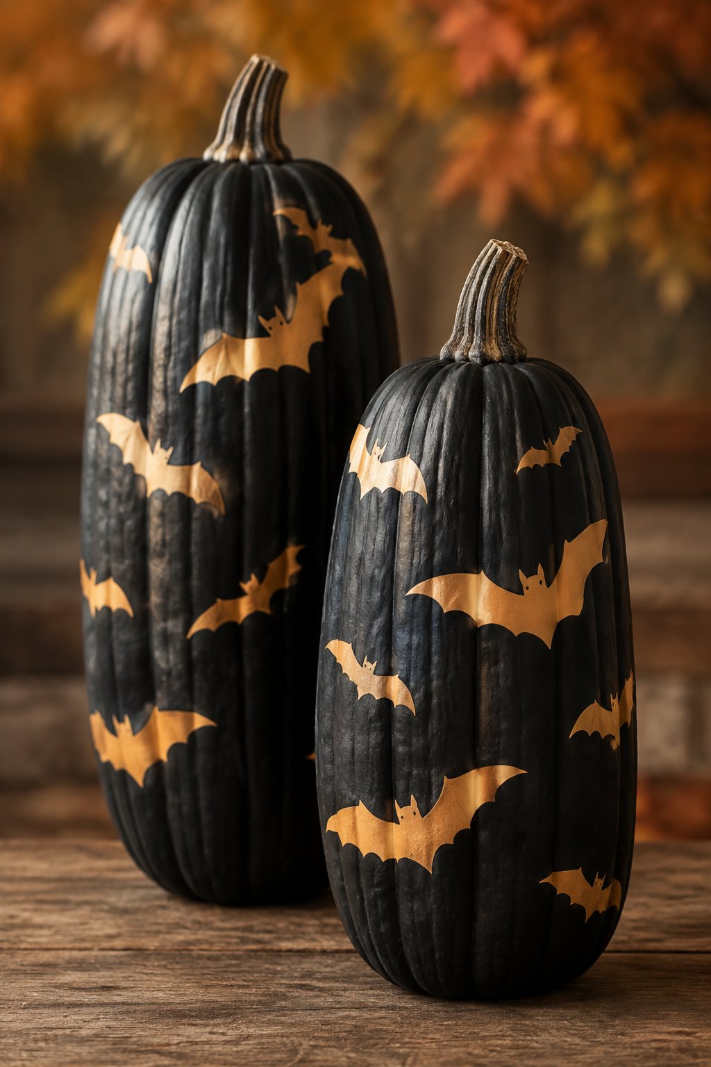 Tall Bat Pumpkin Duo - bat painted pumpkin