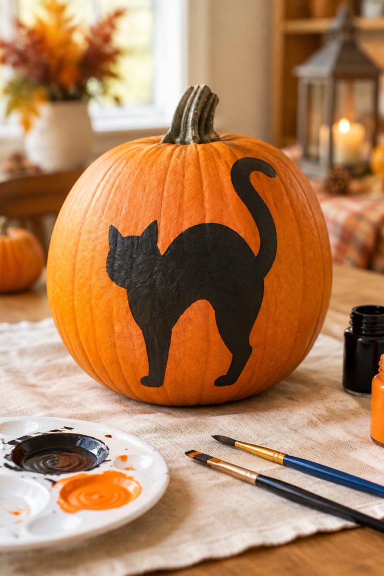 Silhouette Black Cat Pumpkin - cat pumpkin painting