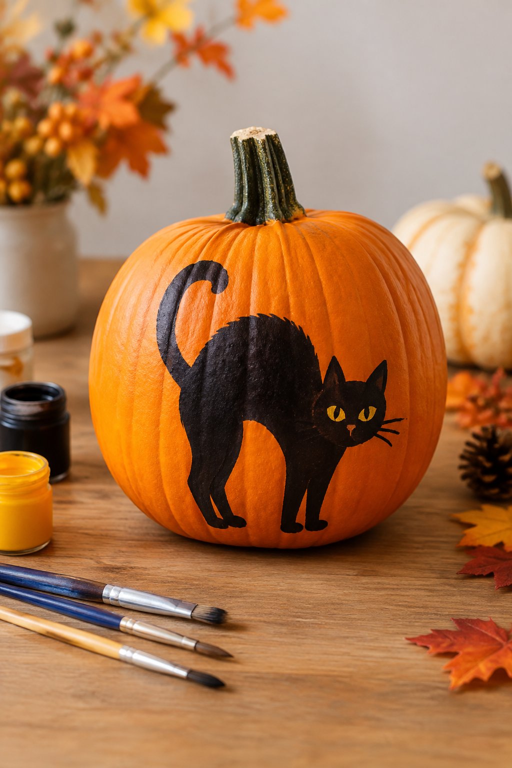 Arched Back Black Cat Pumpkin - cat pumpkin painting