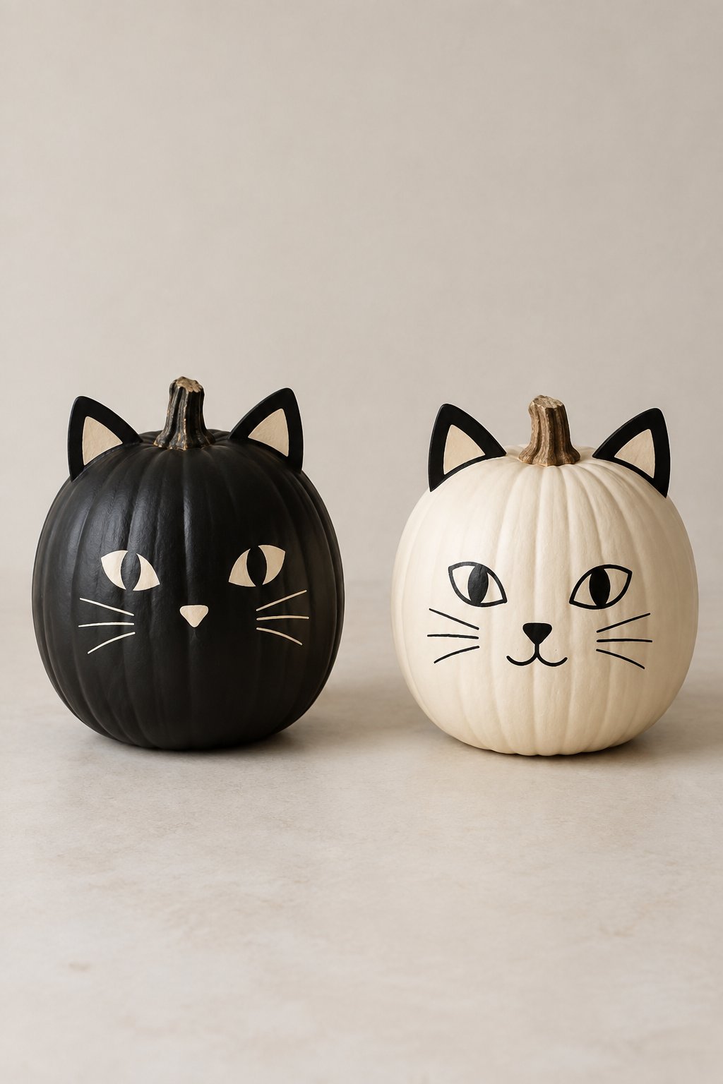 Sleek Black Cat Pumpkin Duo - cat pumpkin painting