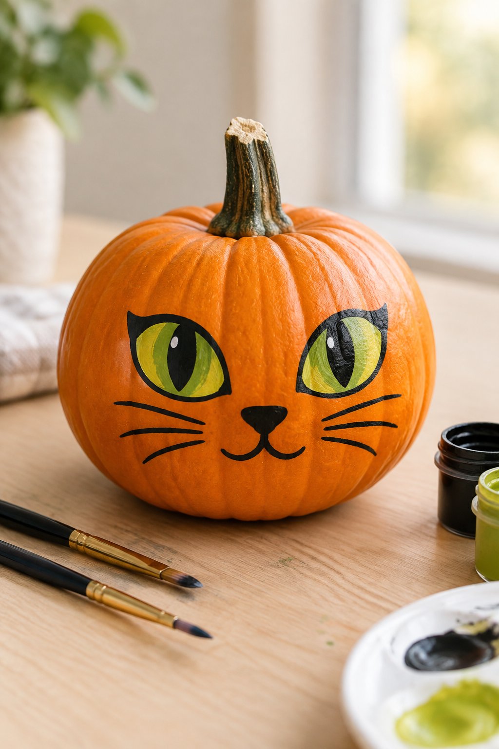 Black Cat Eyes Mini Pumpkin - cat pumpkin painting