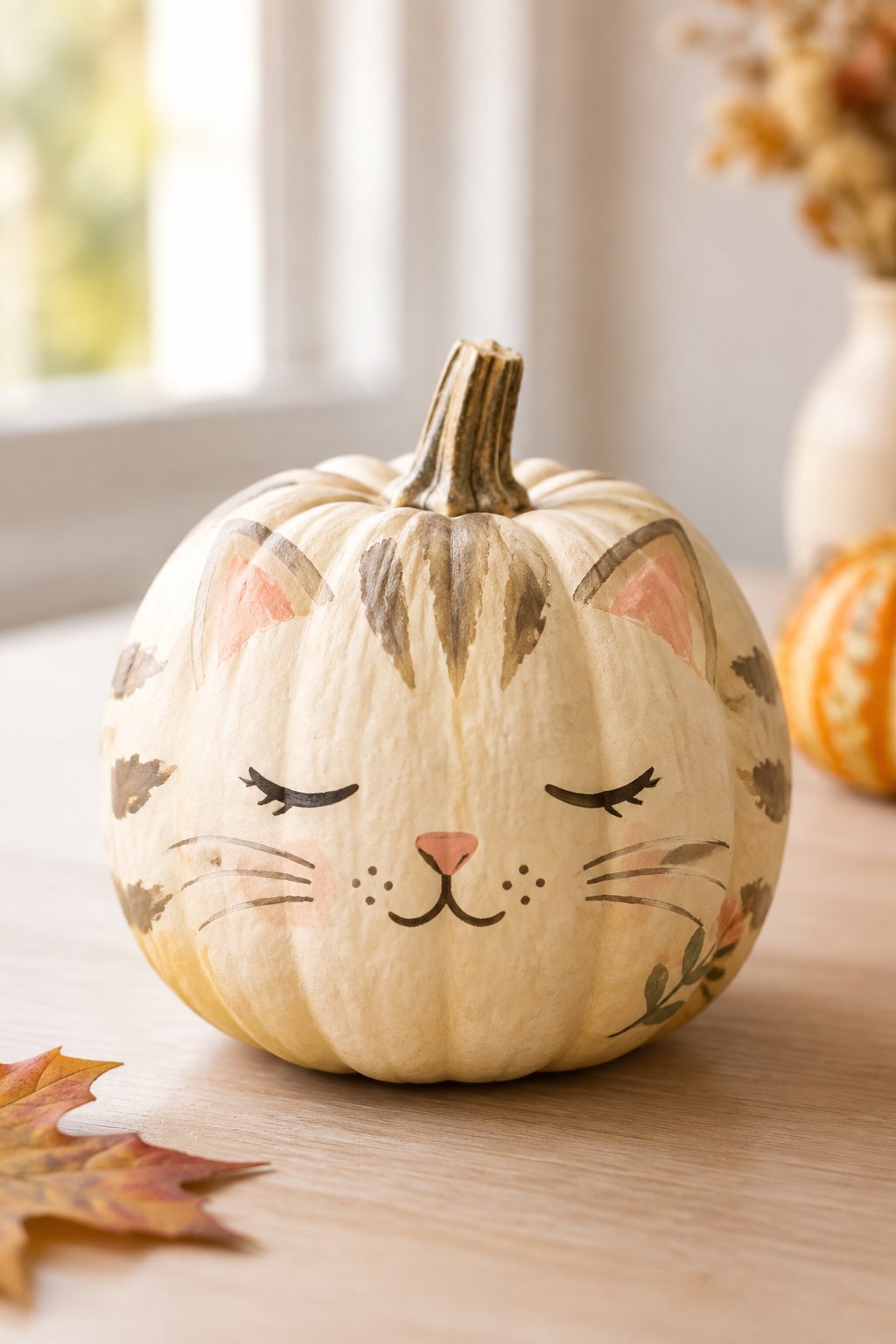 Sleepy Kitten Pumpkin - cat pumpkin painting