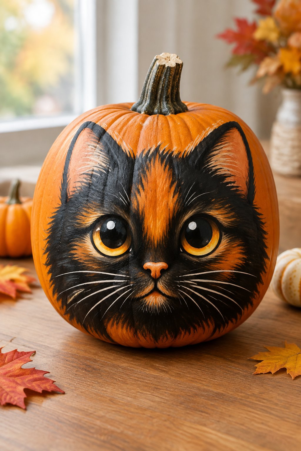 Curious Kitten Pumpkin - cat pumpkin painting