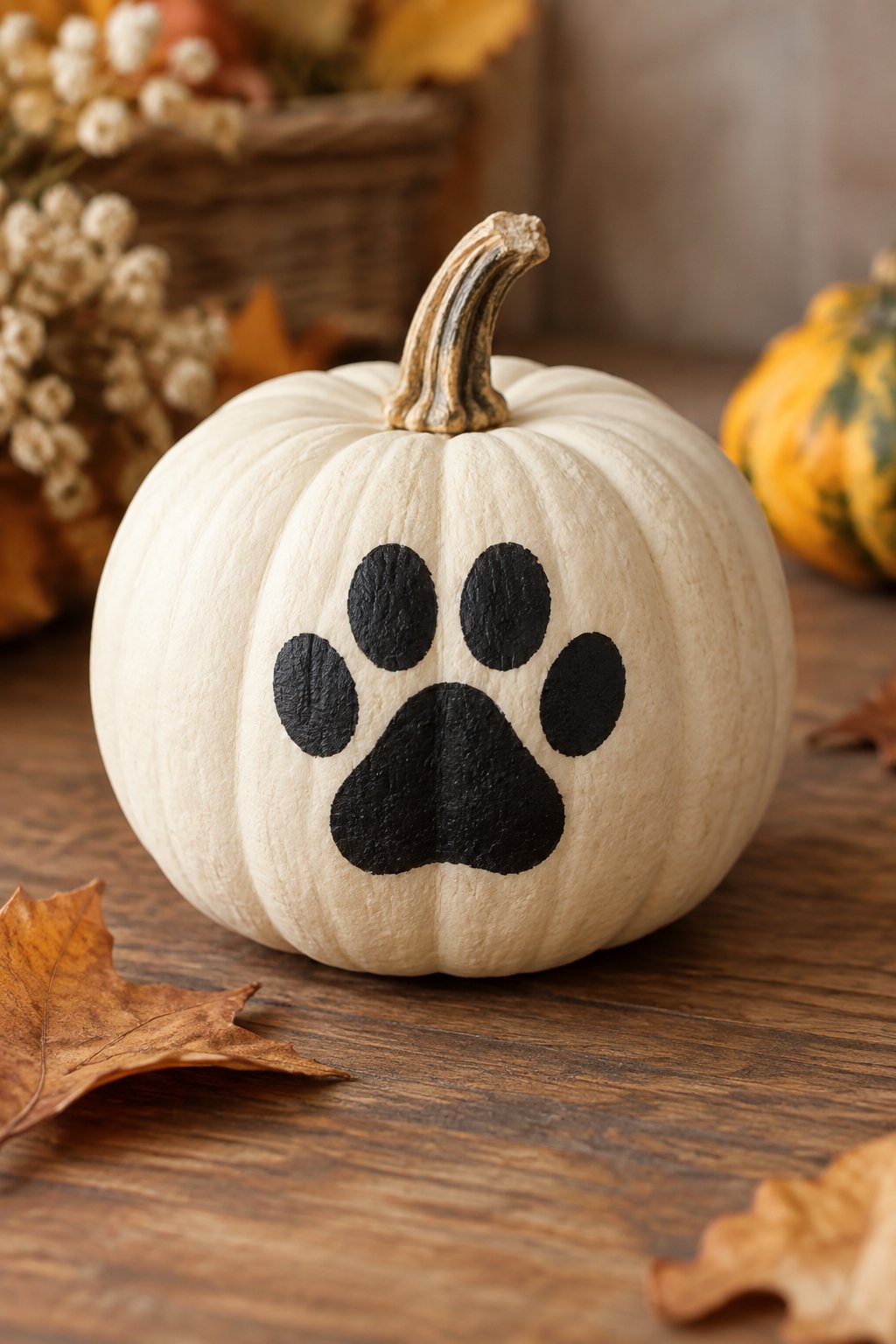 Playful Kitten Paw Pumpkin - cat pumpkin painting