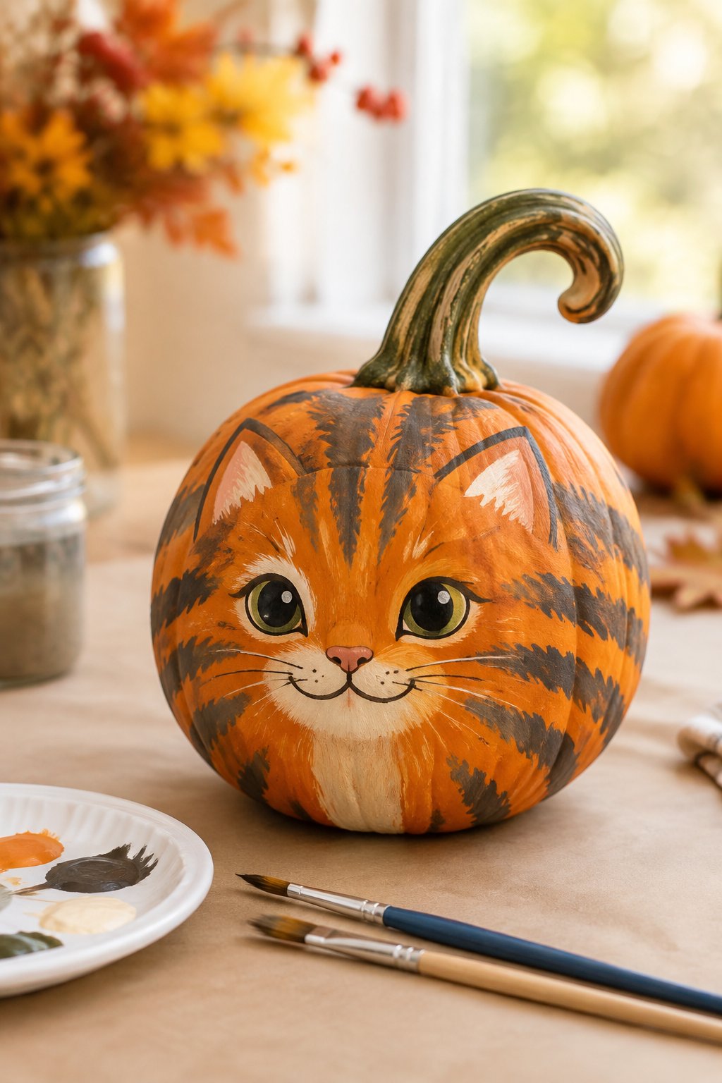 Striped Kitten Tail Pumpkin - cat pumpkin painting