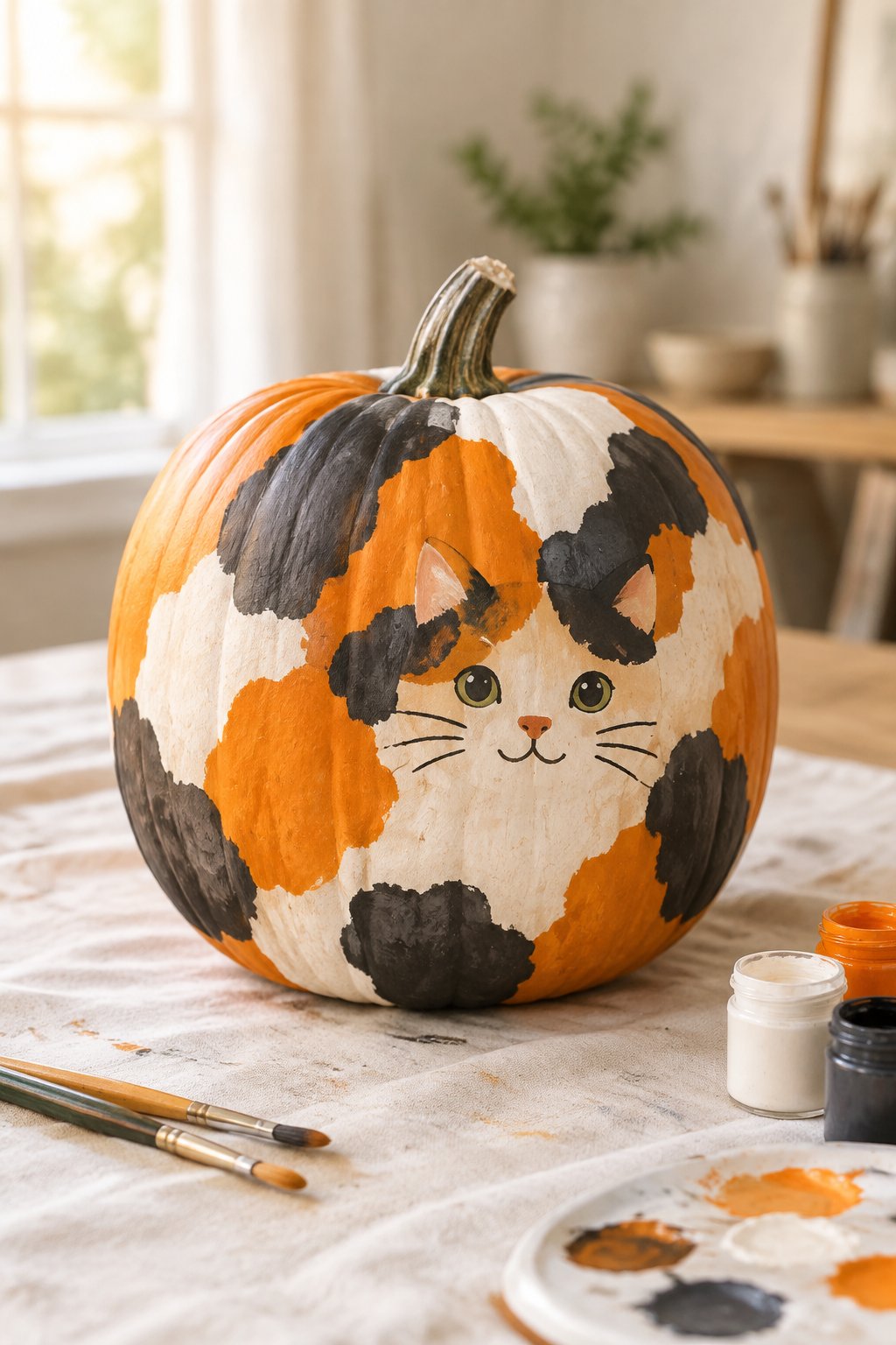 Calico Patchwork Pumpkin - cat pumpkin painting