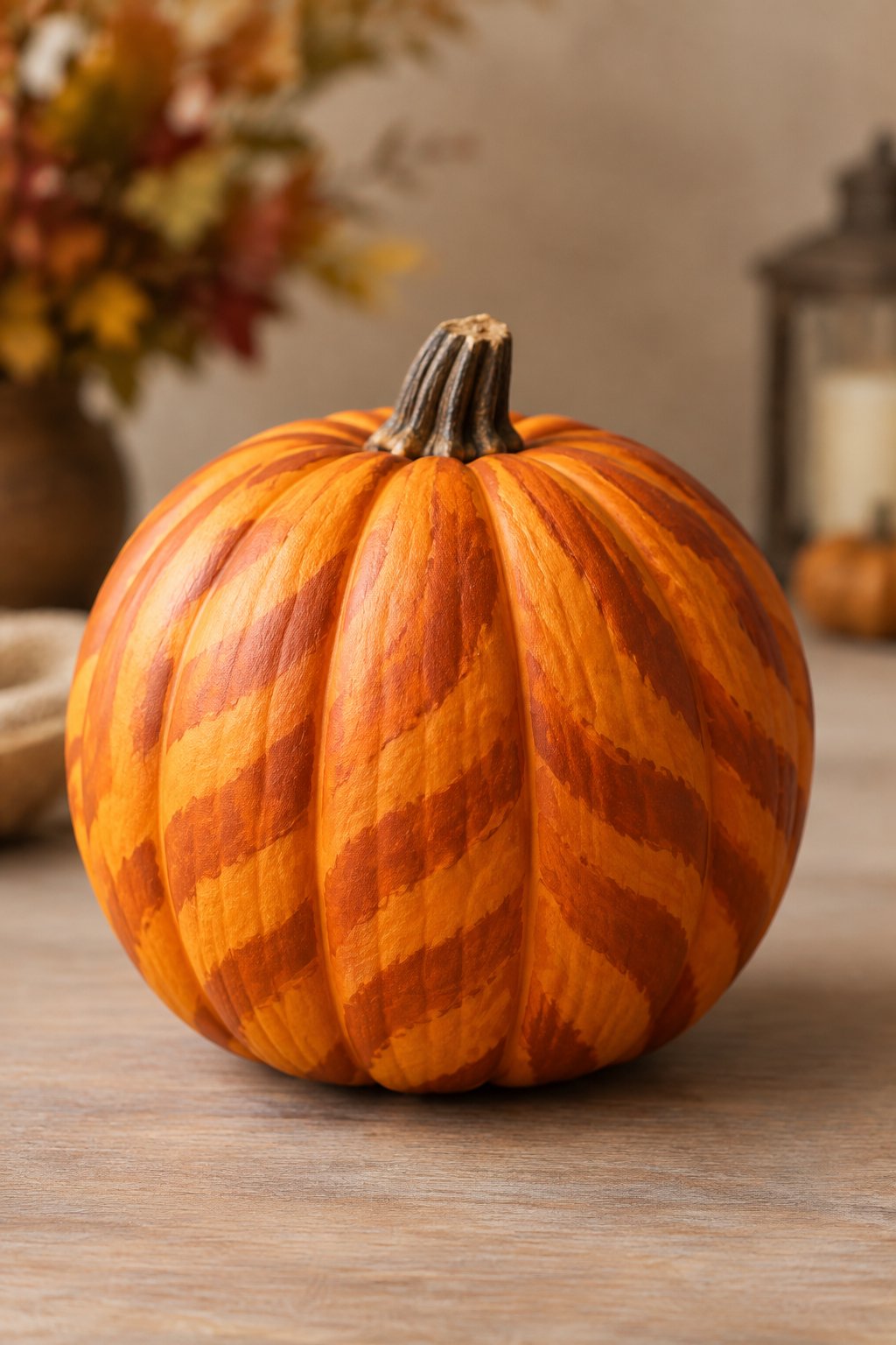 Orange Tabby Stripe Pumpkin - cat pumpkin painting