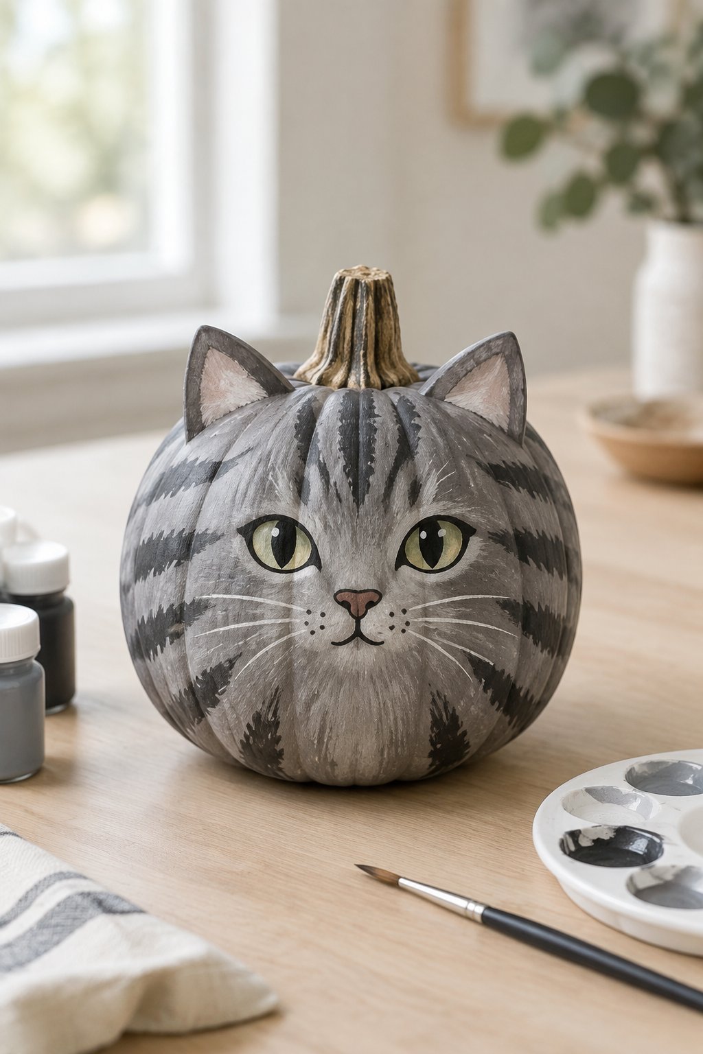 Gray Tabby Swirl Pumpkin - cat pumpkin painting