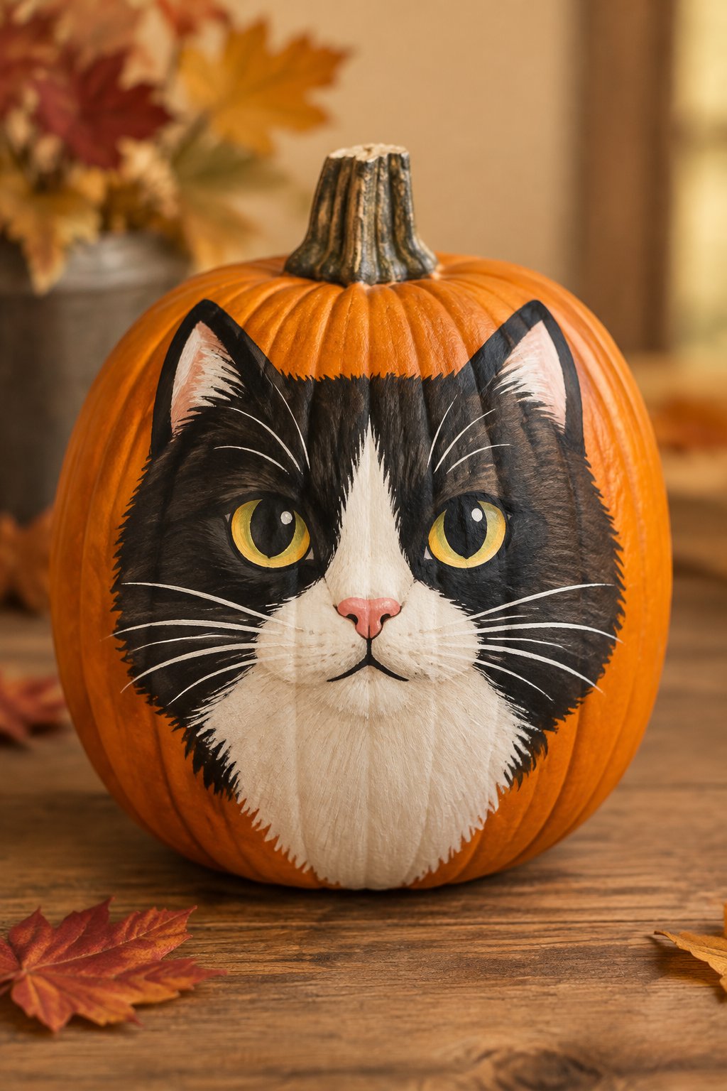 Tuxedo Cat Pumpkin - cat pumpkin painting