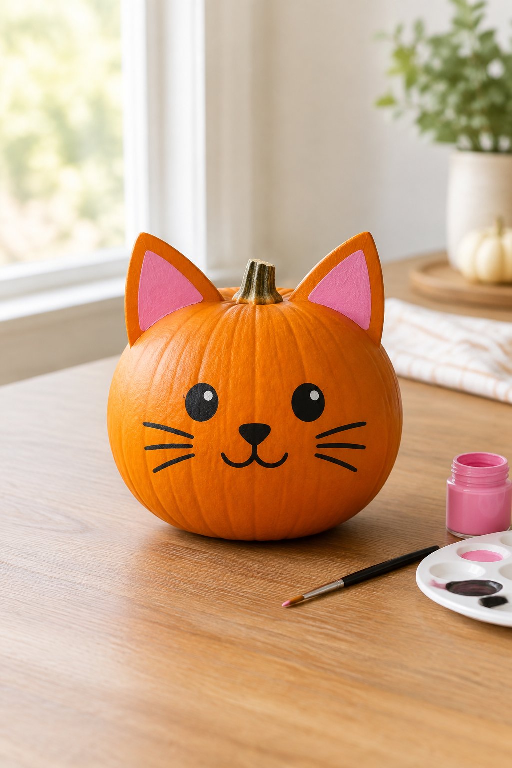 Pink Inner Ear Pumpkin - cat pumpkin painting