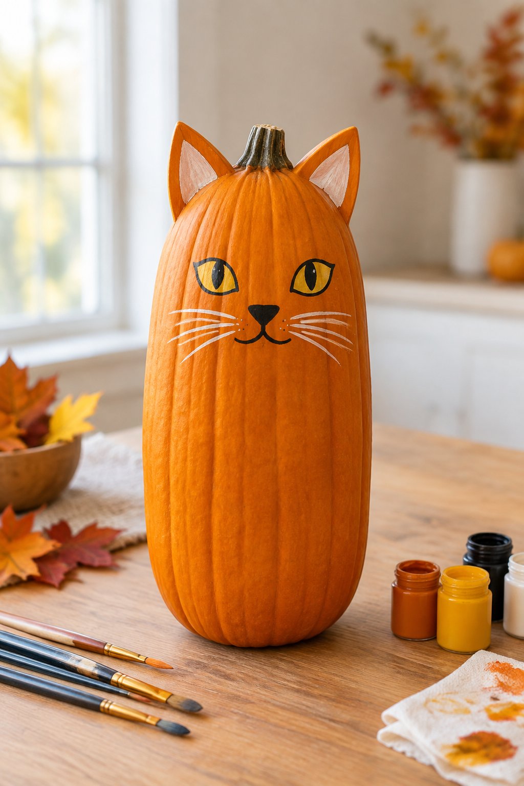 Kitty Ear Tall Pumpkin - cat pumpkin painting