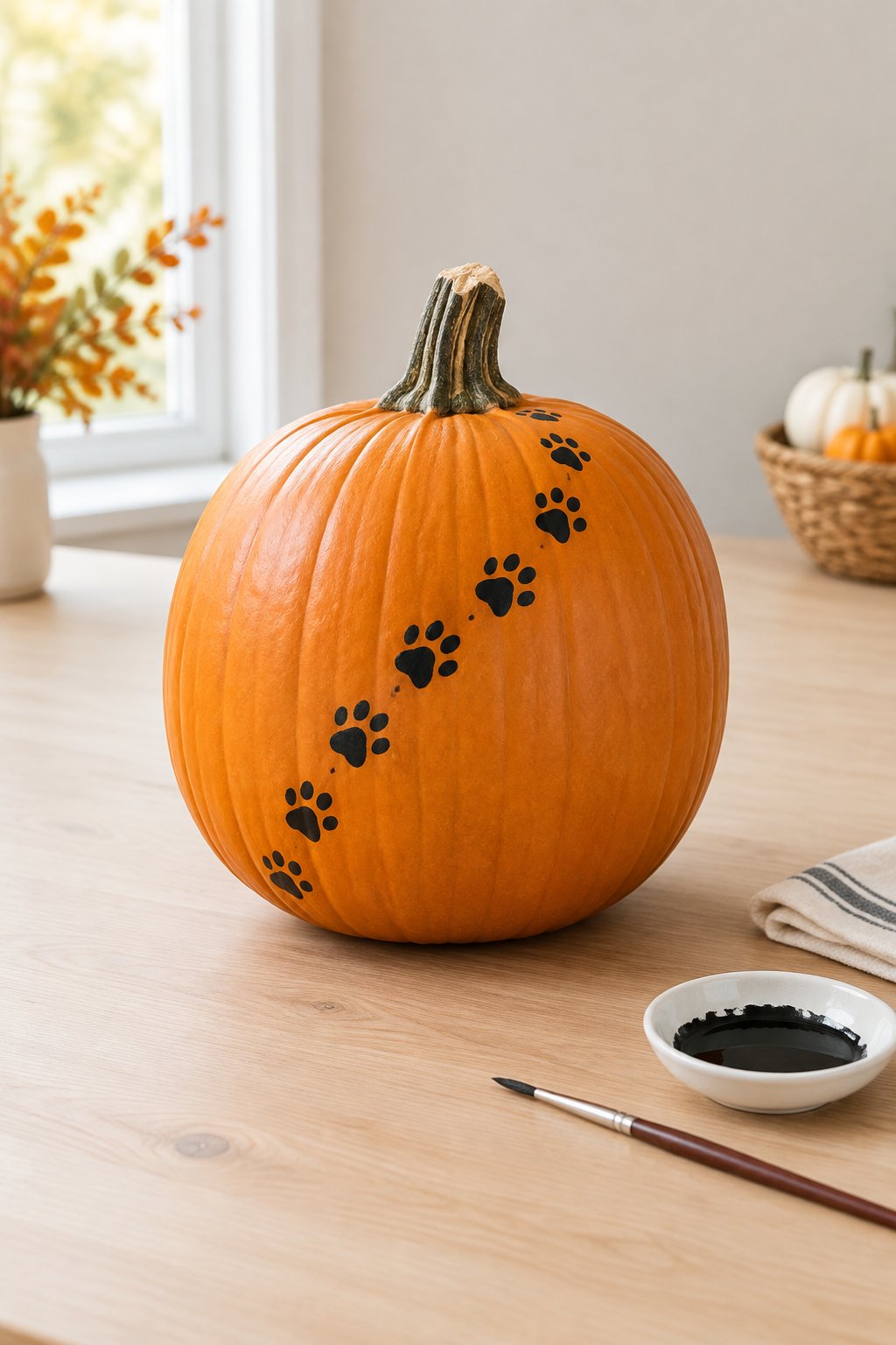 Cat Paw Print Trail Pumpkin - cat pumpkin painting