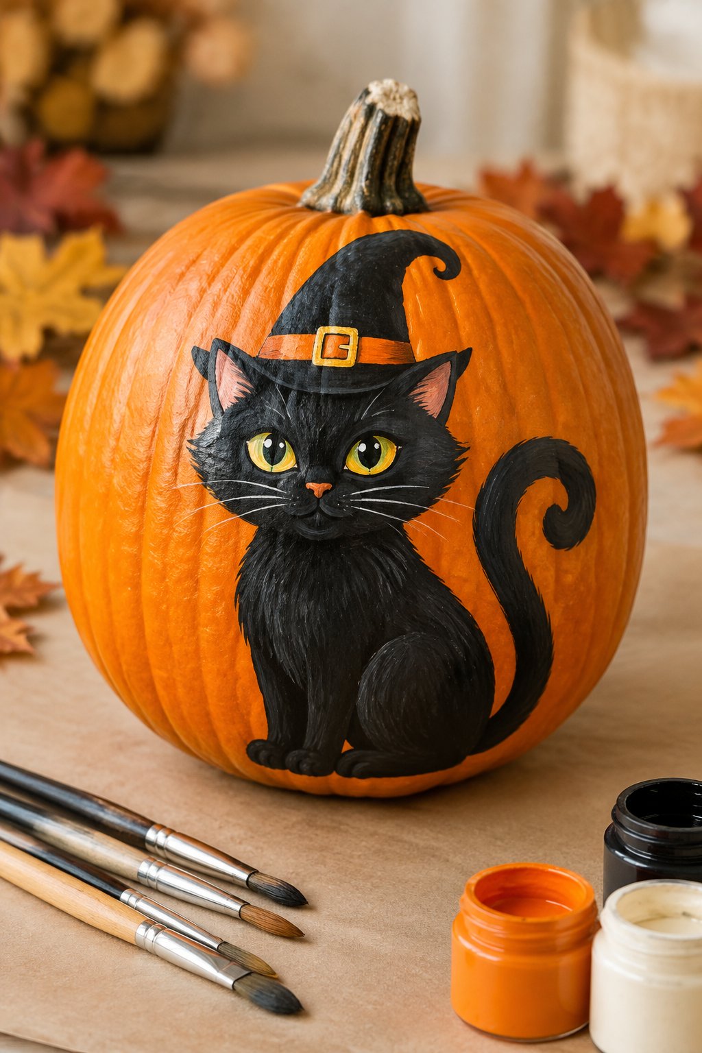 Witch Hat Cat Pumpkin - cat pumpkin painting