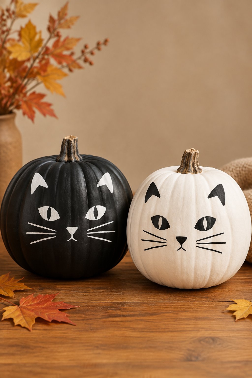 Black and White Cat Pumpkin Pair - cat pumpkin painting
