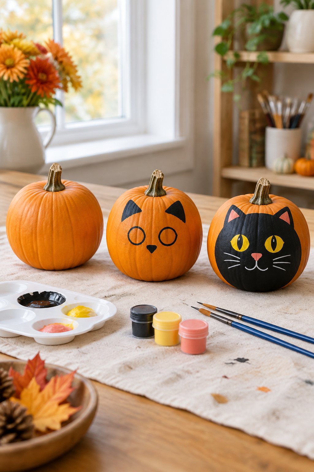 Cat Pumpkin Steps Trio - cat pumpkin painting