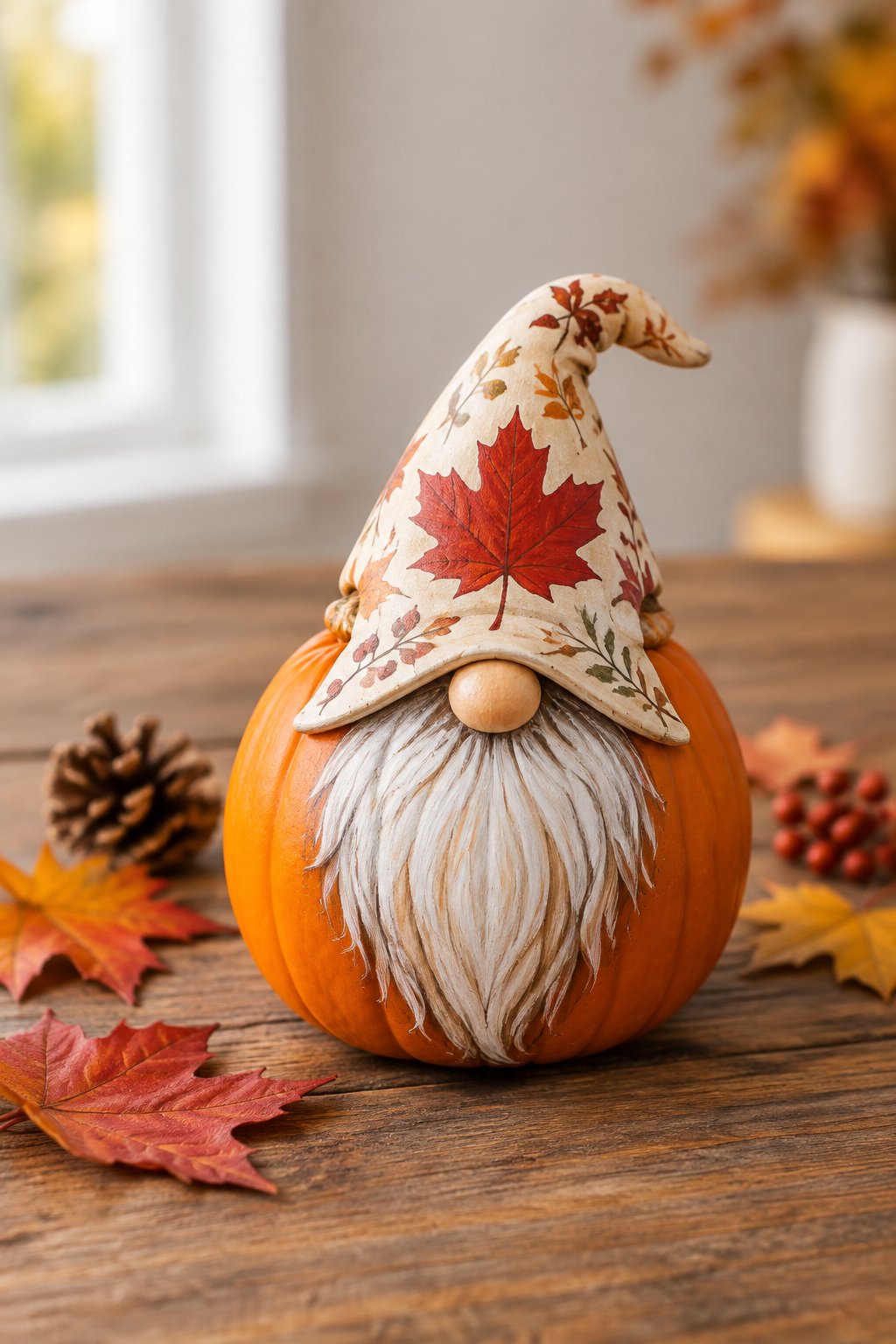 Maple Leaf Gnome - gnome painted pumpkin