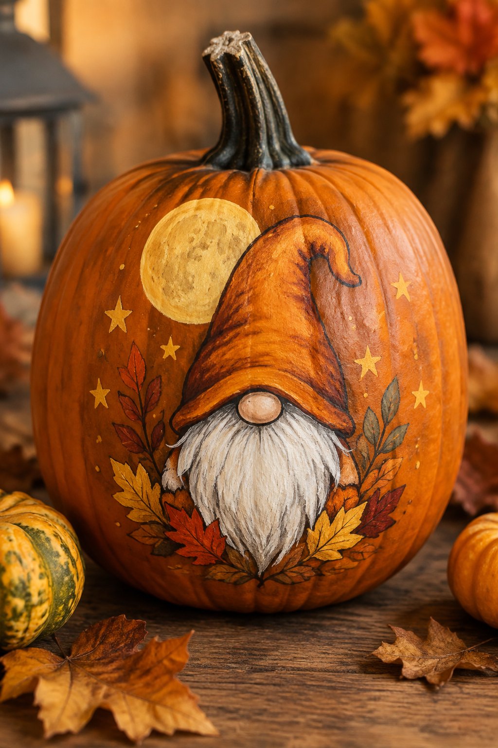 Harvest Moon Gnome - gnome painted pumpkin