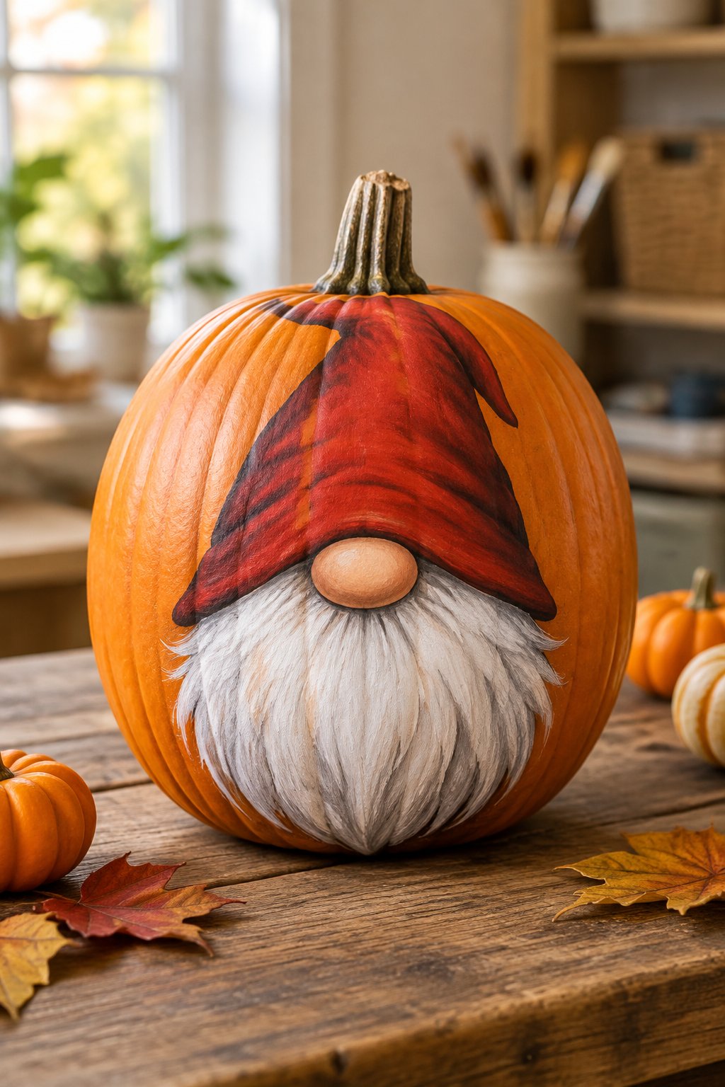 Pumpkin Patch Gnome - gnome painted pumpkin