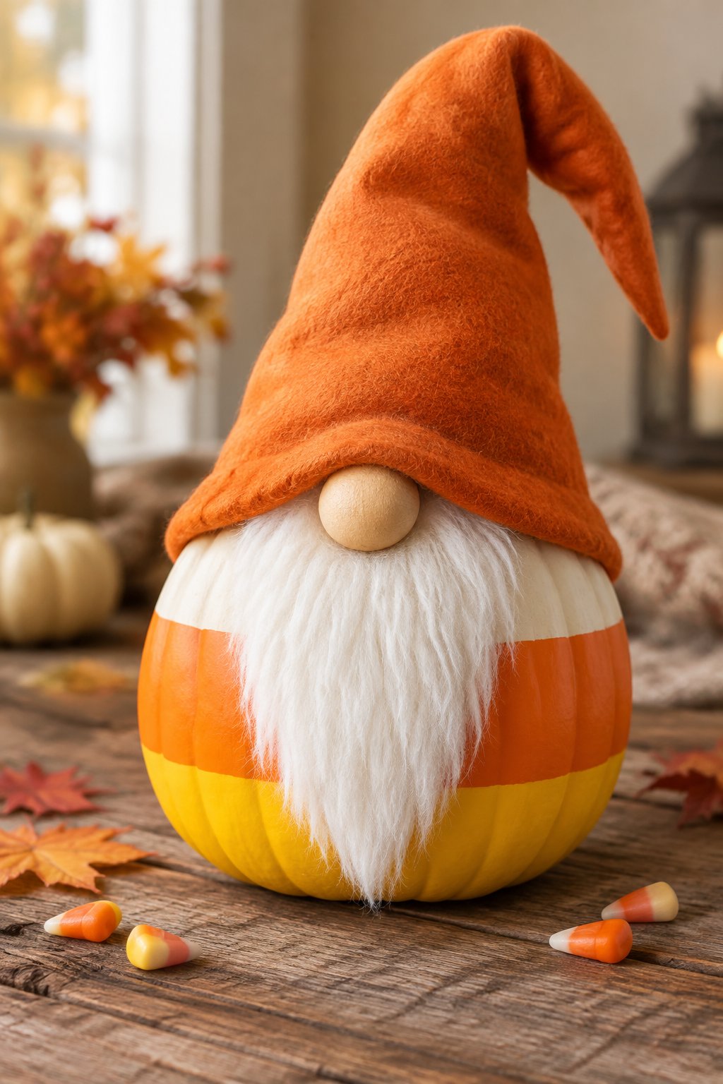 Candy Corn Gnome - gnome painted pumpkin