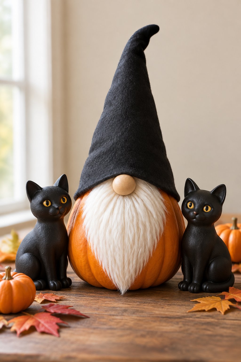 Black Cat Gnome Pair - gnome painted pumpkin