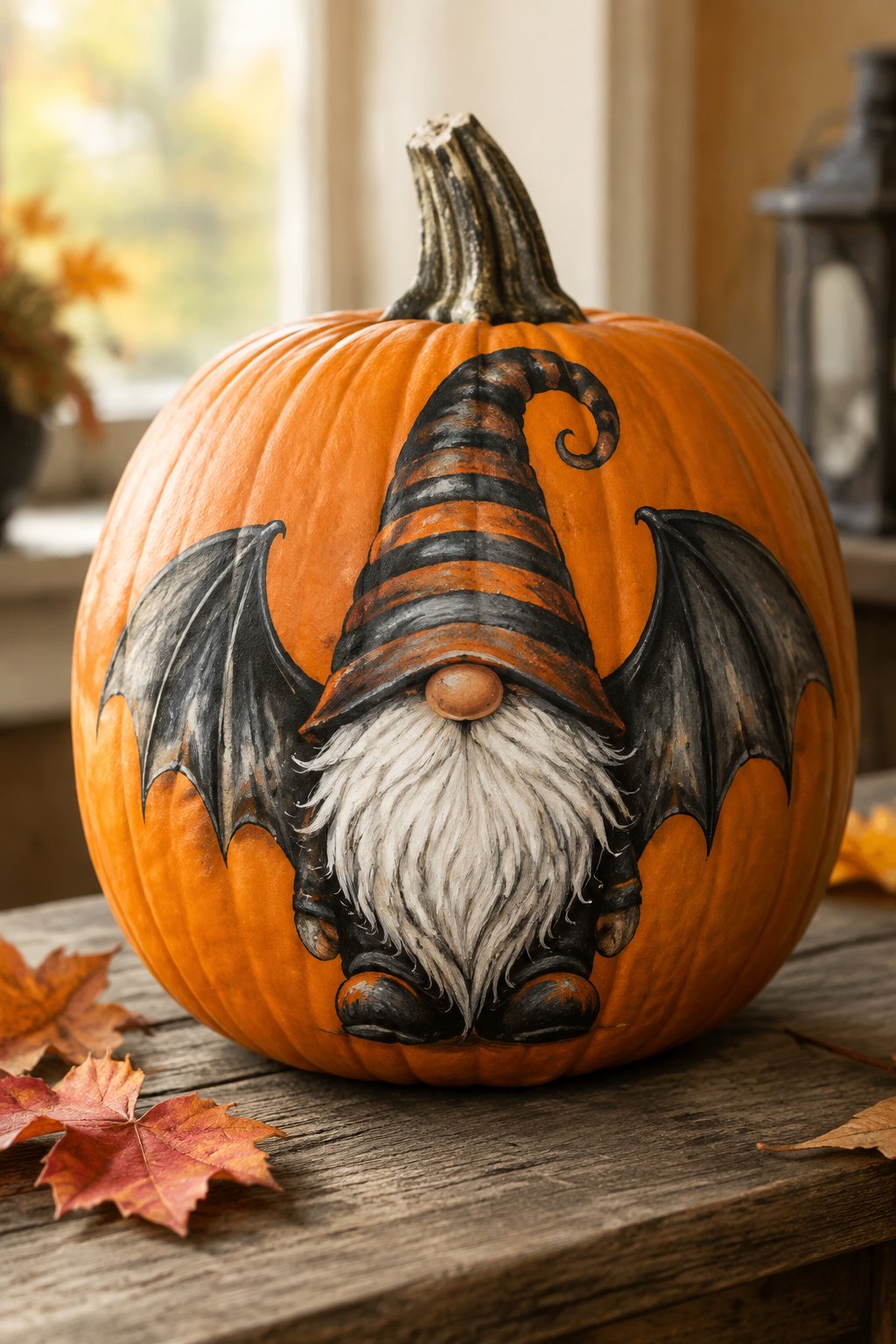 Bat Wing Gnome - gnome painted pumpkin