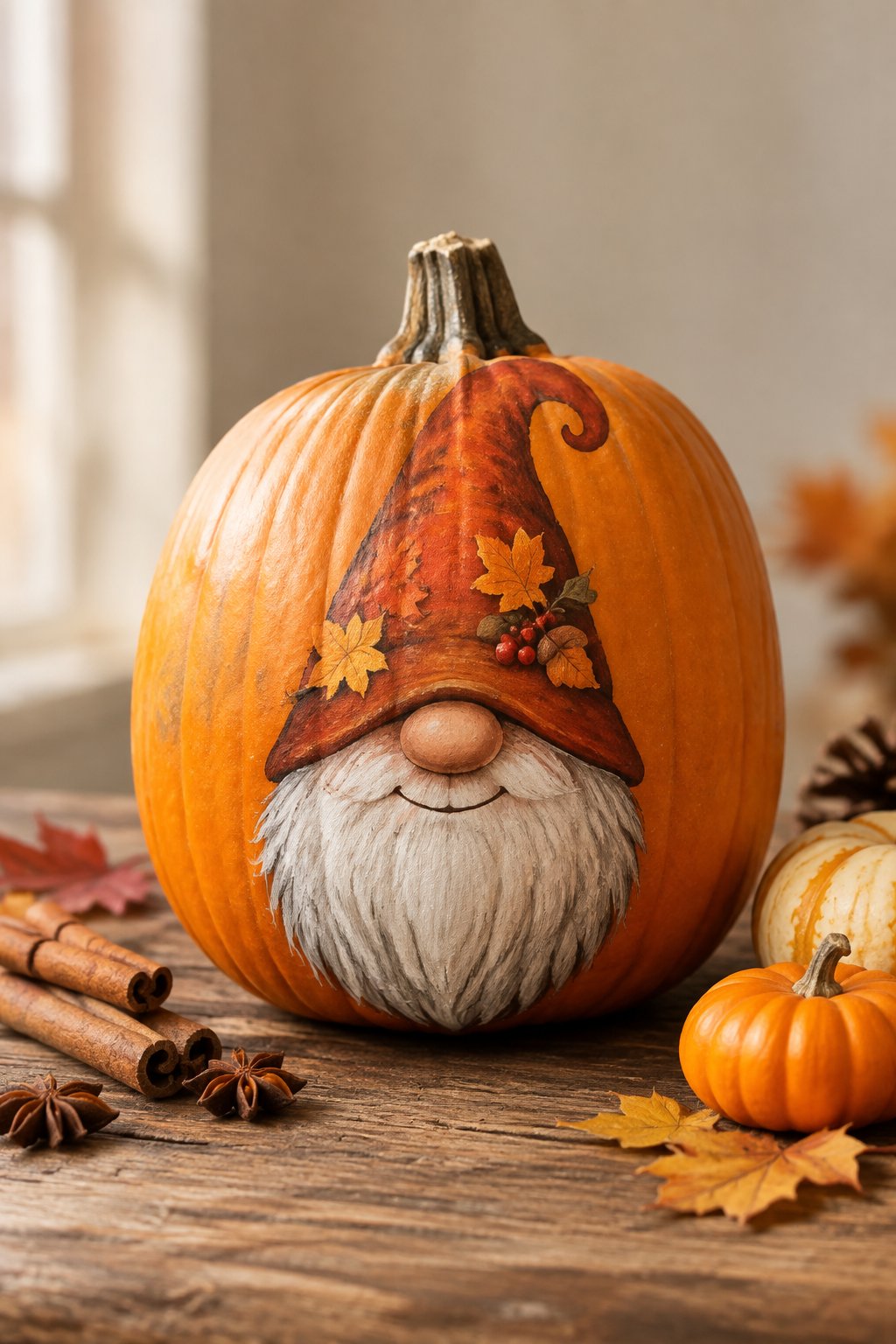 Pumpkin Spice Gnome - gnome painted pumpkin